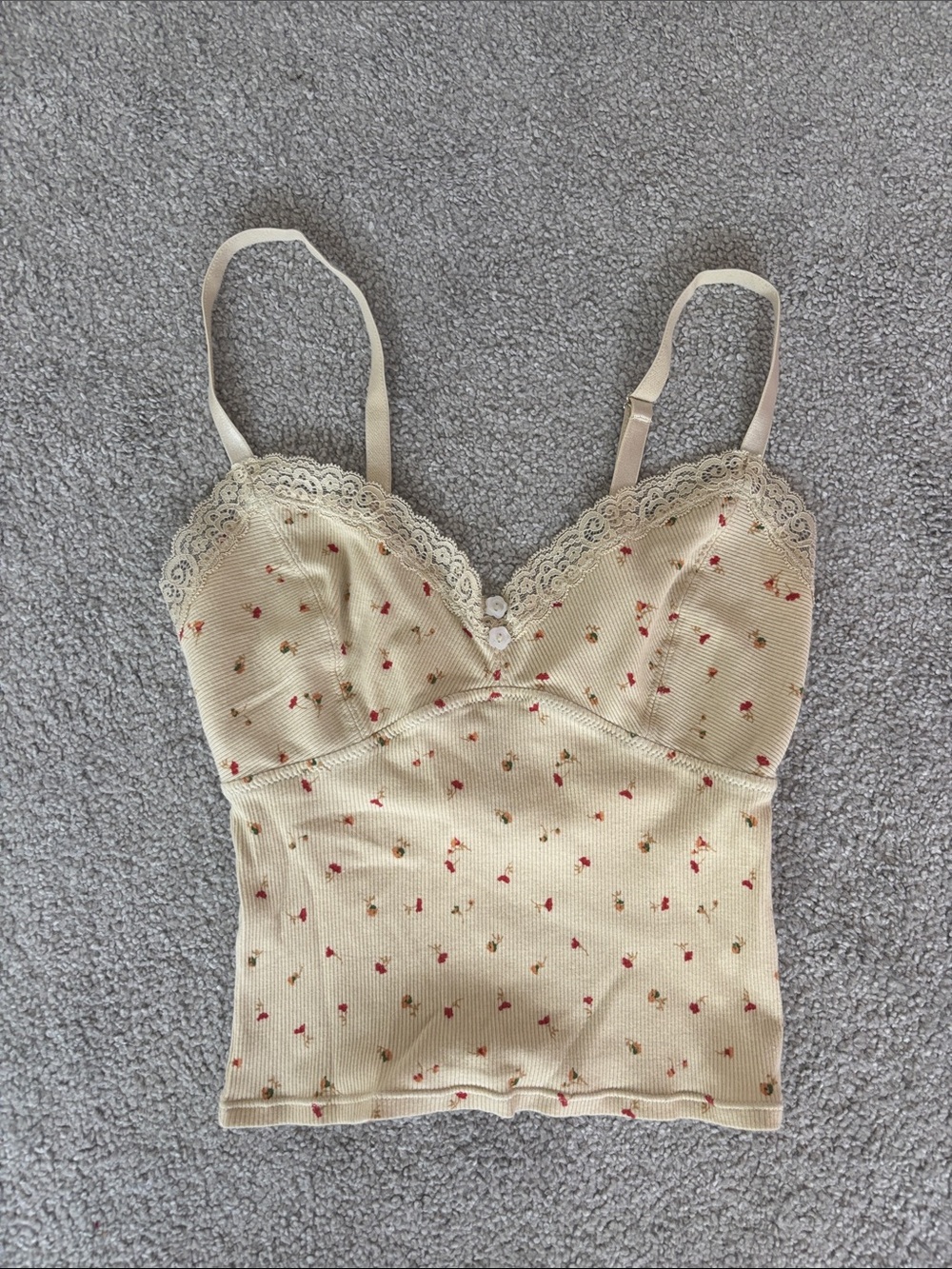 Urban Outfitters Cream Floral Lace-Trim Tank